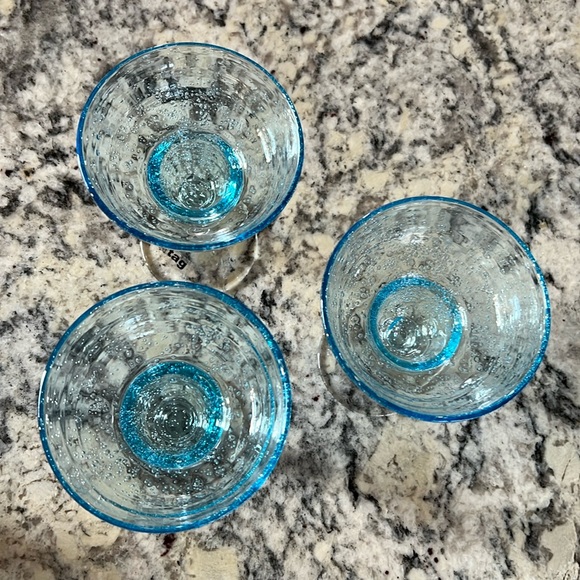NWT Set of 3 Tag Hand Blown Turquoise Bubble Margarita Glasses - Picture 7 of 8